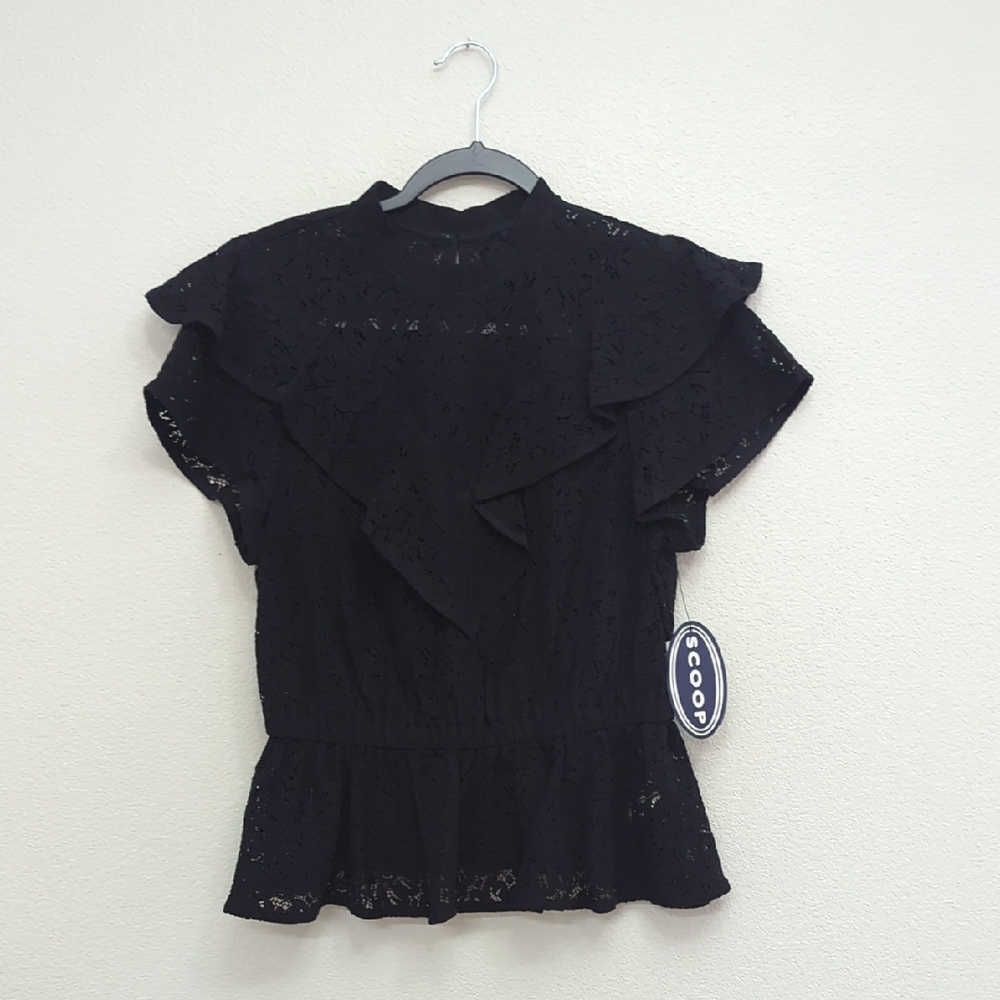 Scoop Walmart Elegant Black Lace Ruffle Top Small 4/6